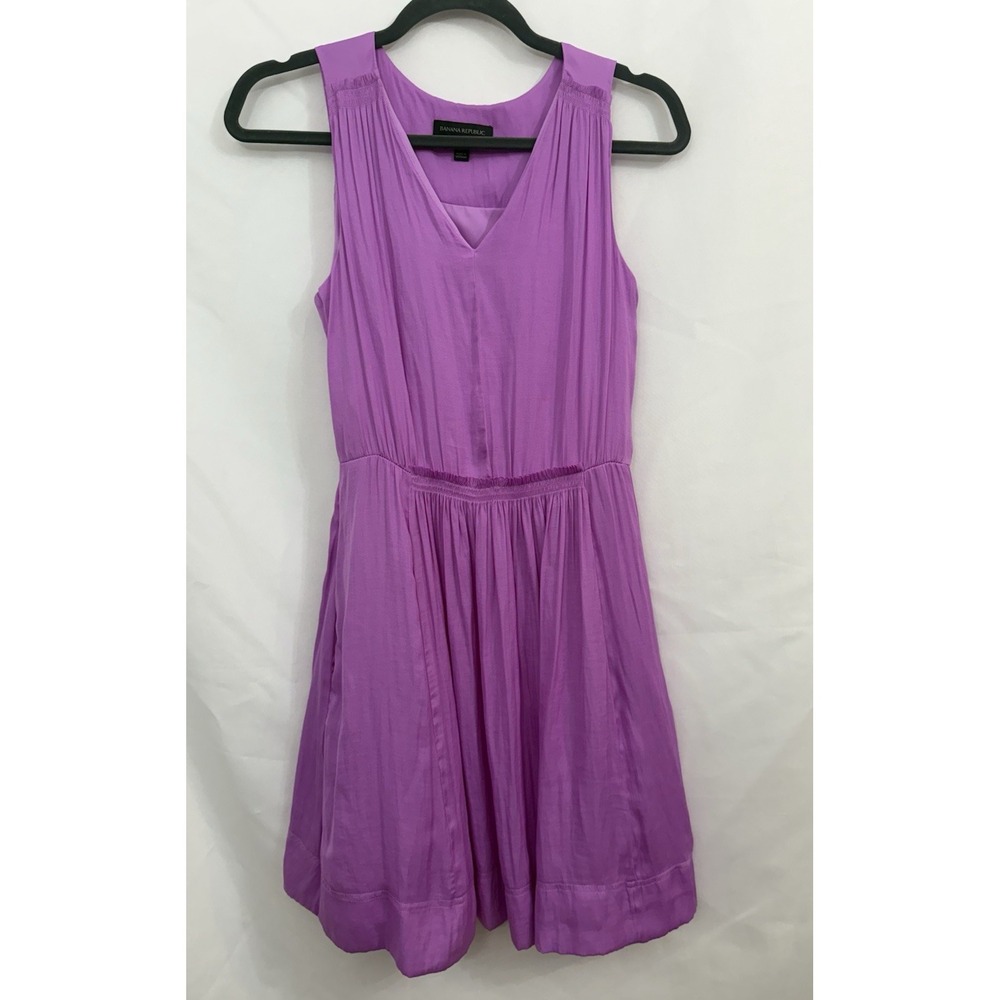 Banana Republic Goddess Dress‎ Shirred Purple Womens Size 0 Petite